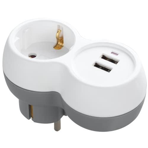 Orno Rozgałęźnik 2P+Z (Schuko) skirstytuvas su 2xUSB įkrovikliu, baltai pilkas