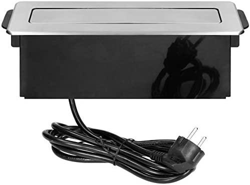 Orno Lizdas Baldinis lizdas, ištraukiamas iš stalviršio, su plokščiu frezuotu kraštu, USB įkrovikliu ir 2 m laidu, 3 F tipo lizdai, 2 x USB (A + C tipo 3.1A; QC 3.0), 3x1.5 mm, juodos ir sidabrinės spalvos, INOX, Schuko versija