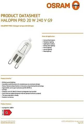 Sieninis šviestuvas Osram HALOGINĖ LEMPUTĖ 20W 230V G9