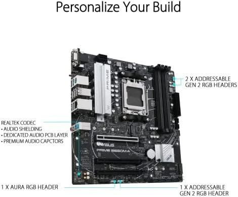 Pagrindinė plokštė ASUS AMD B650 / SAM5 / MicroATX / Memory DDR5 / Atminties lizdai 4 / 2xPCI-Express 4.0 1x / 1xPCI-Express 4.0 16x / 2xM.2 / 1x15pin D-sub / 1xHDMI / 1xDisplayPort / 2xAudio-In / 1xAudio-Out / 4xUSB 2.0 / 4xUSB 3.2 / 1xPS/2 / 1xRJ45