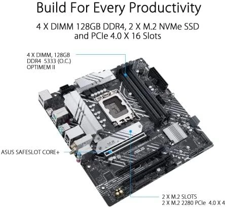 Pagrindinė plokštė ASUS Intel B660 / LGA1700 / MicroATX / Memory DDR4 / Atminties lizdai 4 / 1xPCI-Express 3.0 1x / 1xPCI-Express 3.0 4x / 1xPCI-Express 4.0 16x / 2xM.2 / 2xHDMI / 1xDisplayPort / 2xAudio-In / 1xAudio-Out / 4xUSB 2.0 / 2xUSB 3.2 / 1xPS/2 / 1xRJ45 / PRIMEB660M-AWIFID4