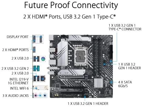 Pagrindinė plokštė ASUS Intel B660 / LGA1700 / MicroATX / Memory DDR4 / Atminties lizdai 4 / 1xPCI-Express 3.0 1x / 1xPCI-Express 3.0 4x / 1xPCI-Express 4.0 16x / 2xM.2 / 2xHDMI / 1xDisplayPort / 2xAudio-In / 1xAudio-Out / 4xUSB 2.0 / 2xUSB 3.2 / 1xPS/2 / 1xRJ45 / PRIMEB660M-AWIFID4