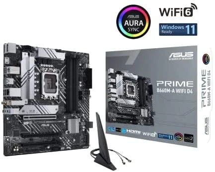 Pagrindinė plokštė ASUS Intel B660 / LGA1700 / MicroATX / Memory DDR4 / Atminties lizdai 4 / 1xPCI-Express 3.0 1x / 1xPCI-Express 3.0 4x / 1xPCI-Express 4.0 16x / 2xM.2 / 2xHDMI / 1xDisplayPort / 2xAudio-In / 1xAudio-Out / 4xUSB 2.0 / 2xUSB 3.2 / 1xPS/2 / 1xRJ45 / PRIMEB660M-AWIFID4