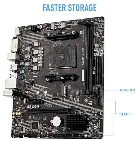 Pagrindinė plokštė MSI A520M-A PRO AM4 DDR4 1x M.2 4x SATA HDMI DVI-D M-ATX