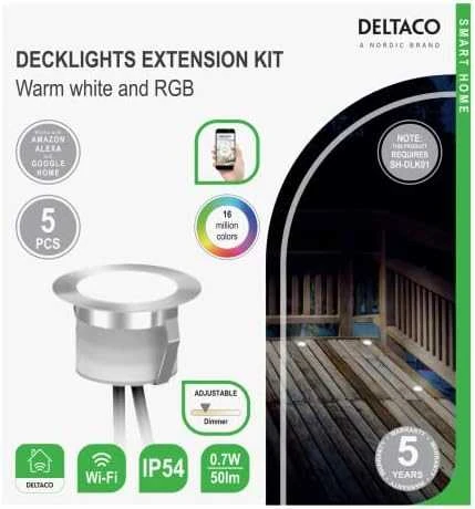 Išmanusis terasos žibintų pailginimo rinkinys DELTACO SMART HOME šilta balta šviesa ir RGB, sidabrinis / SH-DLEX01