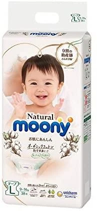 Sauskelnės  MOONY Natural L 9-14 kg 38 vnt.
