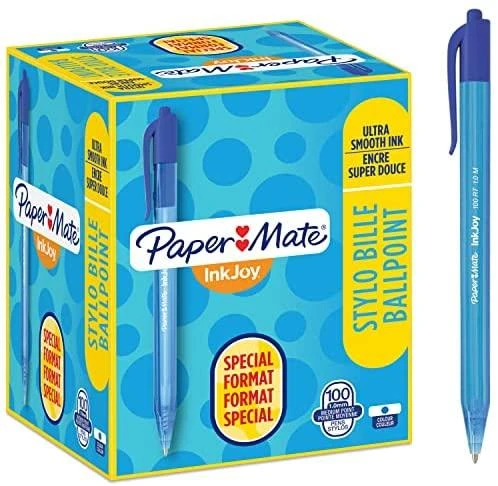 Papermate InkJoy 100 RT, Segtukas, Užsegamas ištraukiamas rutulinis rašiklis, Mėlyna, 20 vnt., Vidutinis