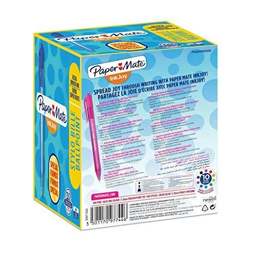 Papermate InkJoy 100 RT, Segtukas, Užsegamas ištraukiamas rutulinis rašiklis, Mėlyna, 20 vnt., Vidutinis