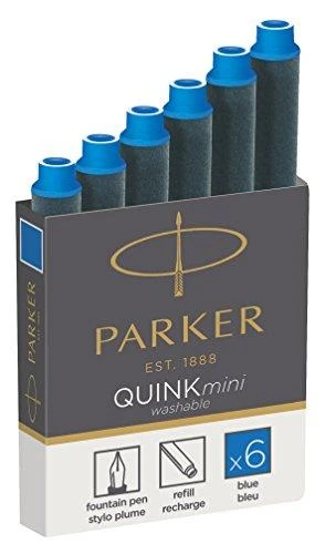 Rašalo kapsulės Parker, trumpos, mėlynos (6 vnt.)