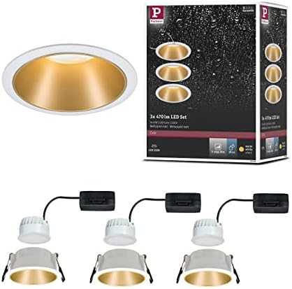 Paulmann LED įleidžiama apvali lubinė šviestuvo kolekcija Cole, 3 × 6,5 W, balta ir matinė aukso, 2700 K, komplektas