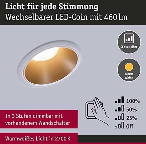 Paulmann LED įleidžiama apvali lubinė šviestuvo kolekcija Cole, 3 × 6,5 W, balta ir matinė aukso, 2700 K, komplektas