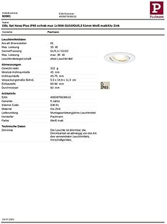 Paulmann Premium Nova įleidžiamas šviestuvas IP65 kilnojamas maks. 1x35W GU10/GU5.3 51mm balta/aliuminis