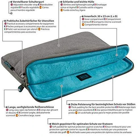 PEDEA Fashion Planšetinis kompiuteris Case Sleeve Bag 12.9 inch with pockets for accessories, pilkas
