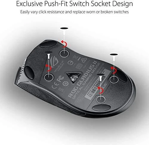 Optinė laidinė pelė Asus ROG Gladius II Core, 6 200-dpi/Omron switches with 50-million-click durability/lightweight - 92,5 g/Aura Sync