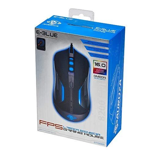 E-Blue Mėlyna E-mėlynas Auroza FPS Pelė su laidu, juoda, 8200DPI