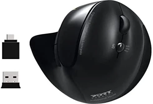 PORT DESIGNS | Rechargeable Ergonomic Pelė | 900706-BT | Optinė | Wireless | 2.4 GHz Wireless via USB Dongle | Juodas | 3 year(s)