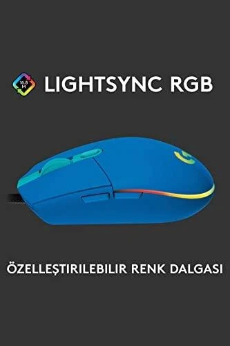 LOGITECH G102 LIGHTSYNC Pelė su laidu žaidimams - Mėlynas - USB - EER