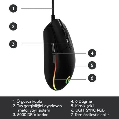 LOGITECH G102 LIGHTSYNC Pelė su laidu žaidimams - Mėlynas - USB - EER