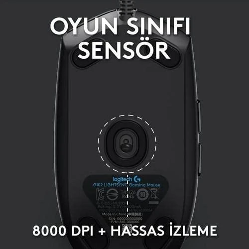 LOGITECH G102 LIGHTSYNC Pelė su laidu žaidimams - Mėlynas - USB - EER