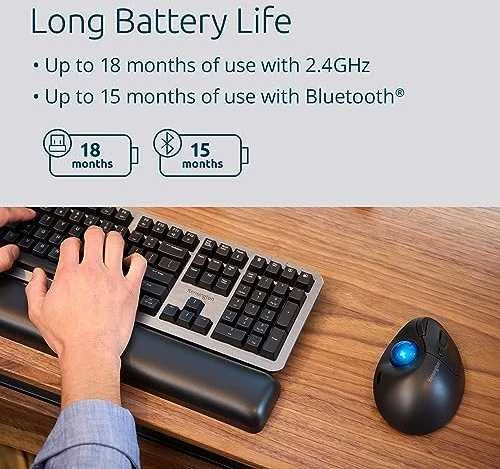 Kensington ProFit Ergo TB450 Trackball Belaidė pelė, RF belaidė + Bluetooth, 1600 DPI, Juodas/Mėlyna