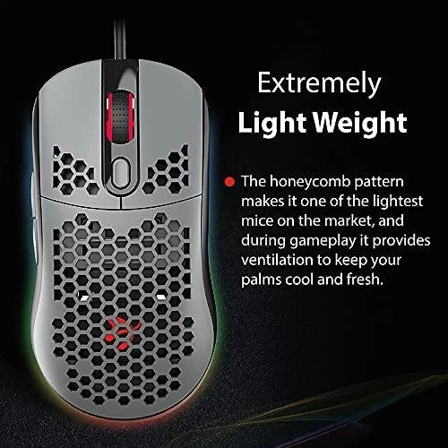 Itin lengva Žaidimų Pelė Arozzi Favo, su RGB pašvietimu, Pixart 3389 sensorius, Omron 20M switches, Pilka-juoda