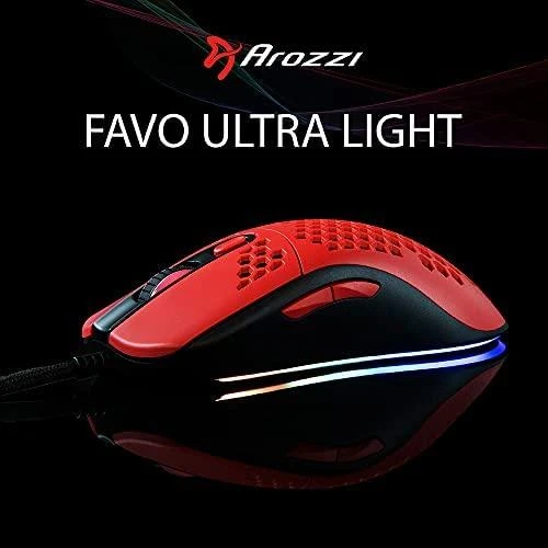 Arozzi Favo Ultra Light Pelė žaidimams, RGB LED light, Raudona/Juodas, Pelė žaidimams