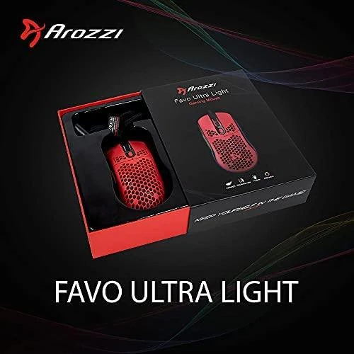 Arozzi Favo Ultra Light Pelė žaidimams, RGB LED light, Raudona/Juodas, Pelė žaidimams