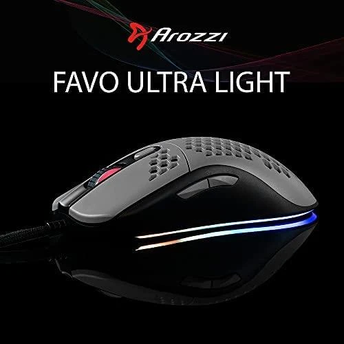 Itin lengva Žaidimų Pelė Arozzi Favo, su RGB pašvietimu, Pixart 3389 sensorius, Omron 20M switches, Pilka-juoda