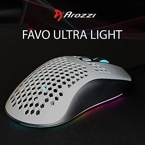Itin lengva Žaidimų Pelė Arozzi Favo, su RGB pašvietimu, Pixart 3389 sensorius, Omron 20M switches, Pilka-juoda