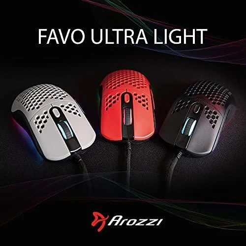Itin lengva Žaidimų Pelė Arozzi Favo, su RGB pašvietimu, Pixart 3389 sensorius, Omron 20M switches, Pilka-juoda