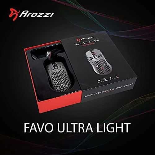 Itin lengva Žaidimų Pelė Arozzi Favo, su RGB pašvietimu, Pixart 3389 sensorius, Omron 20M switches, Pilka-juoda