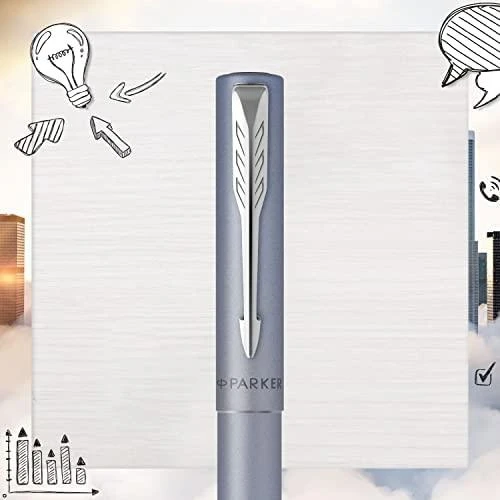 Parker Vector XL metalinis sidabrinis mėlynas CC rašiklis M