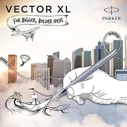 Parker Vector XL metalinis sidabrinis mėlynas CC rašiklis M