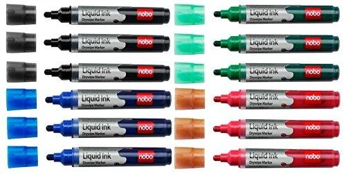 Baltos lentos žymekliai NOBO Liquid Ink, 12 vnt., įv. spalvų