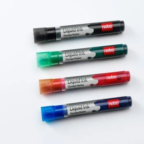 Baltos lentos žymekliai NOBO Liquid Ink, 12 vnt., įv. spalvų