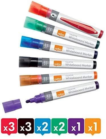 Baltos lentos žymekliai NOBO Liquid Ink, 12 vnt., įv. spalvų