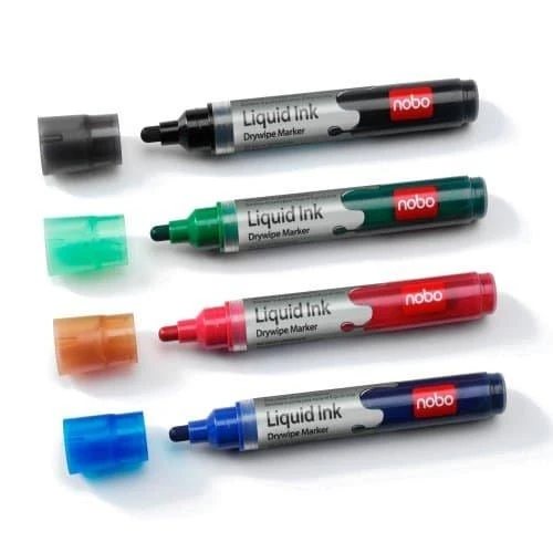 Baltos lentos žymekliai NOBO Liquid Ink, 12 vnt., įv. spalvų