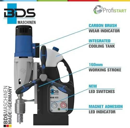 Stacionarus gręžtuvas BDS MAB 455; 1050 W; elektrinis; magnetinis