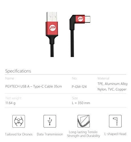 PGYTECH USB A - C tipo kabelis 35 cm