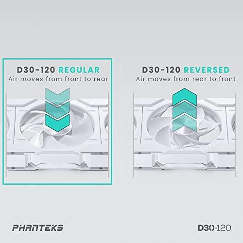 Phanteks D30 oro srauto krypčių palyginimo schema