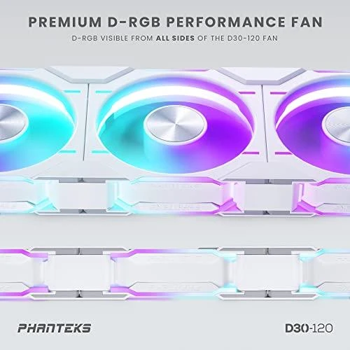 Phanteks D30 balti ventiliatoriai su RGB apšvietimu
