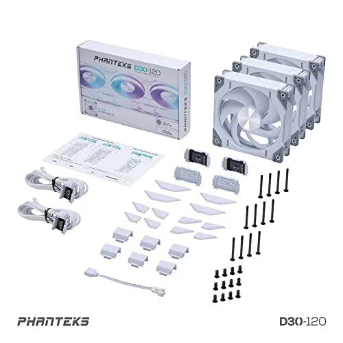 PHANTEKS D30 PWM reguliarus oro srautas D-RGB, 3 pakuotės - 120 mm, balta
