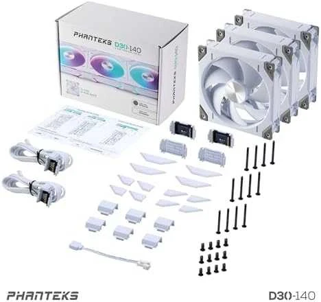 Phanteks D30 PWM Regular Airflow, D-RGB korpuso ventiliatorius, 3-pack – 140mm, baltos spalvos