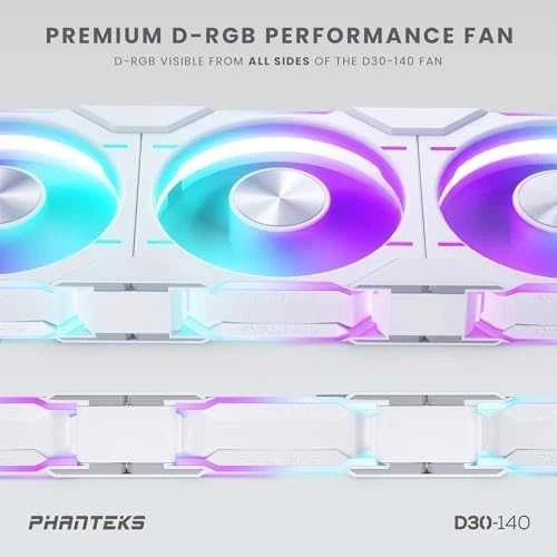 Phanteks D30 PWM Regular Airflow, D-RGB korpuso ventiliatorius, 3-pack – 140mm, baltos spalvos