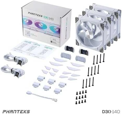 Aušintuvas Phanteks D30-140 PWM DRGB PWM Triple Fan Pack, baltos spalvos