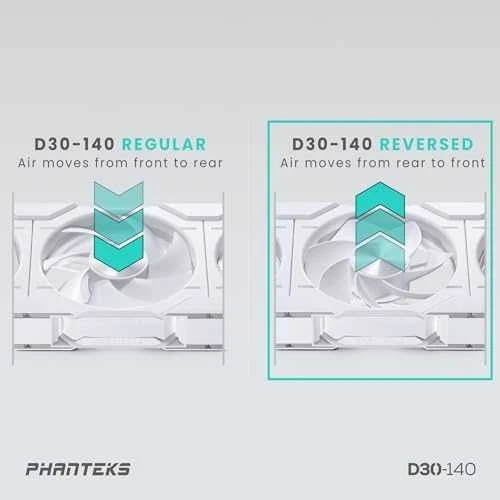 Phanteks D30-140 ventiliatorių oro srauto krypties palyginimas
