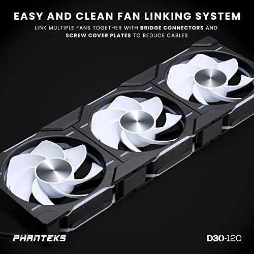 PHANTEKS D30 PWM Reverse Airflow D-RGB, 3-pack - 120mm, juoda