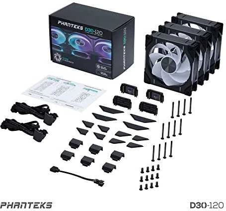 PHANTEKS D30 PWM Reverse Airflow D-RGB, 3-pack - 120mm, juoda