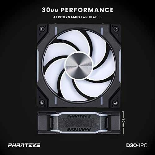 PHANTEKS D30 PWM Reverse Airflow D-RGB, 3-pack - 120mm, juoda