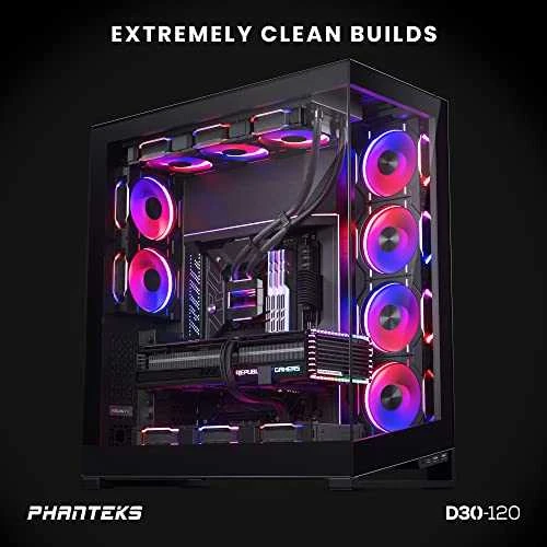 PHANTEKS D30 PWM Reverse Airflow D-RGB, 3-pack - 120mm, juoda
